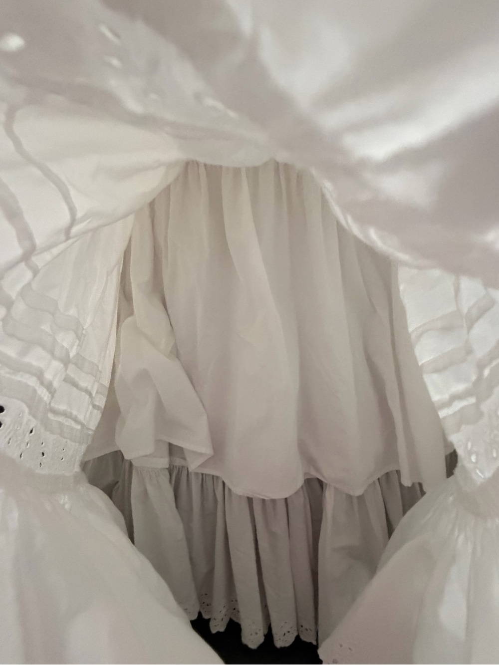 Y2K Vintage Polo Ralph Lauren White Poplin Eyelet Long Skirt Size 8 White tiered - Picture 3 of 5